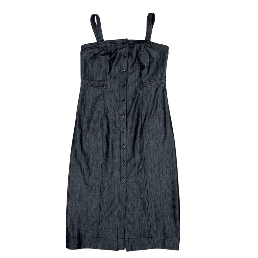 CALVIN KLEIN Black Denim Chambray Dress Size 6 NWT Button Down Removable Straps‎